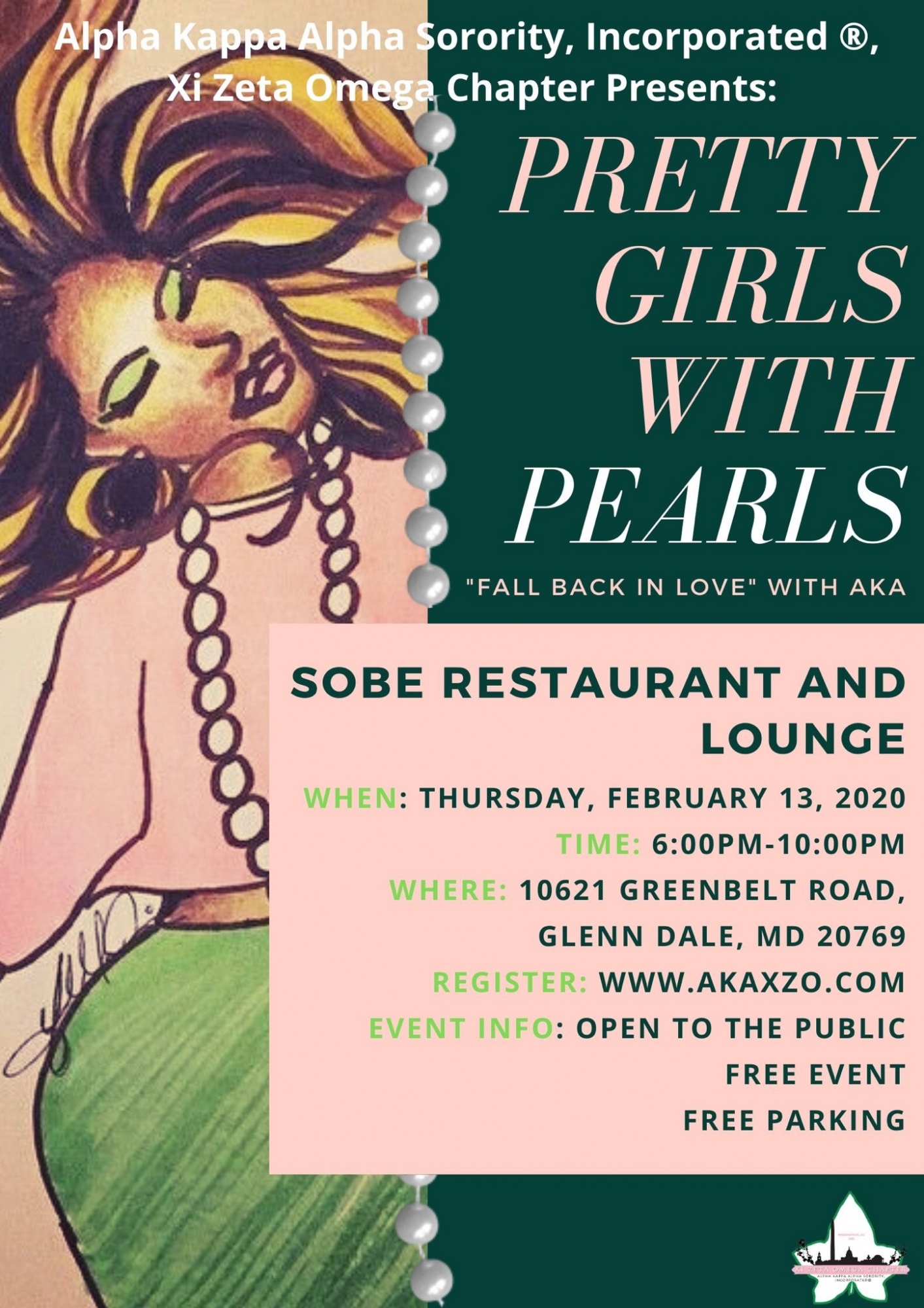 The Sisterly Relations and Membership committee of Xi Zeta Omega Chapter of Alpha Kappa Alpha will be hosting a free happy hour celebrating Valentine's?Day and encouraging inactive?sorors?to Fall back in love with AKA.  This event is open to the public.