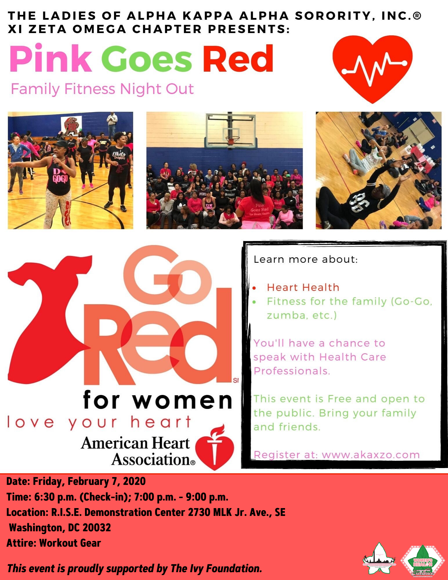 Come and join us for a heart health talk Q&A, fitness demonstrations, and healthy refreshments. All ages are invited to come ready to work-out in athletic gear and start the year off right with a FREE evening of heart health attention!